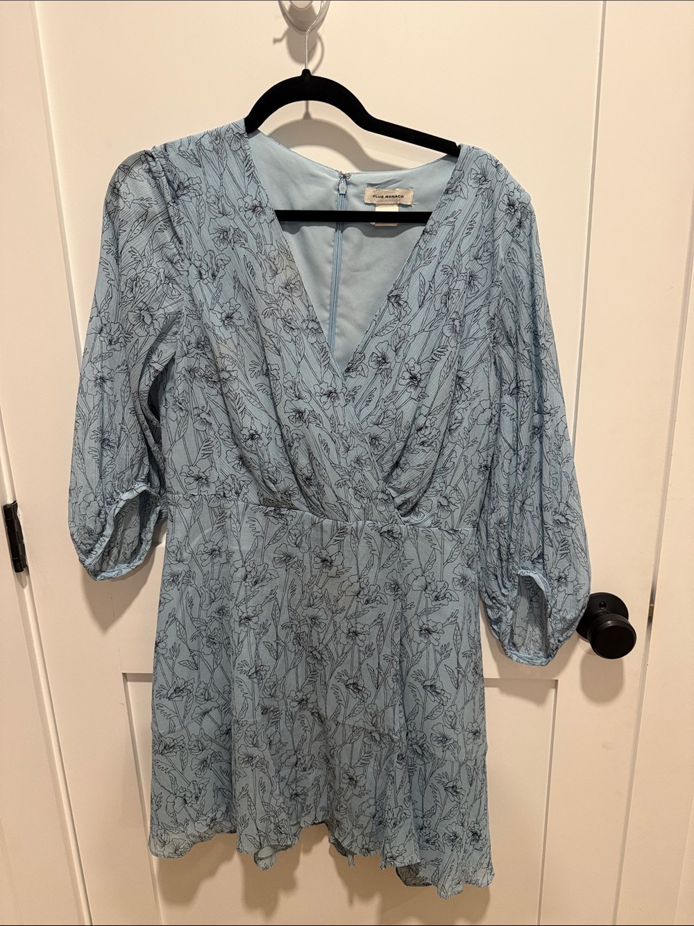 Club Monaco Light Blue Floral Wrap Midi Dress